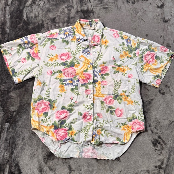 Bechamel Tops - Vintage Bechamel Shirt - Floral Short Sleeve Button-Up - Size Small